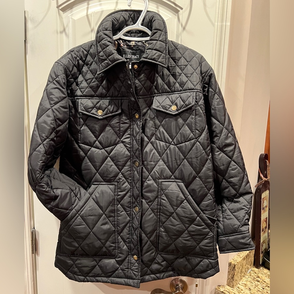 Ellen Tracy Black Quilted Shacket Coat Sz M New with Tag